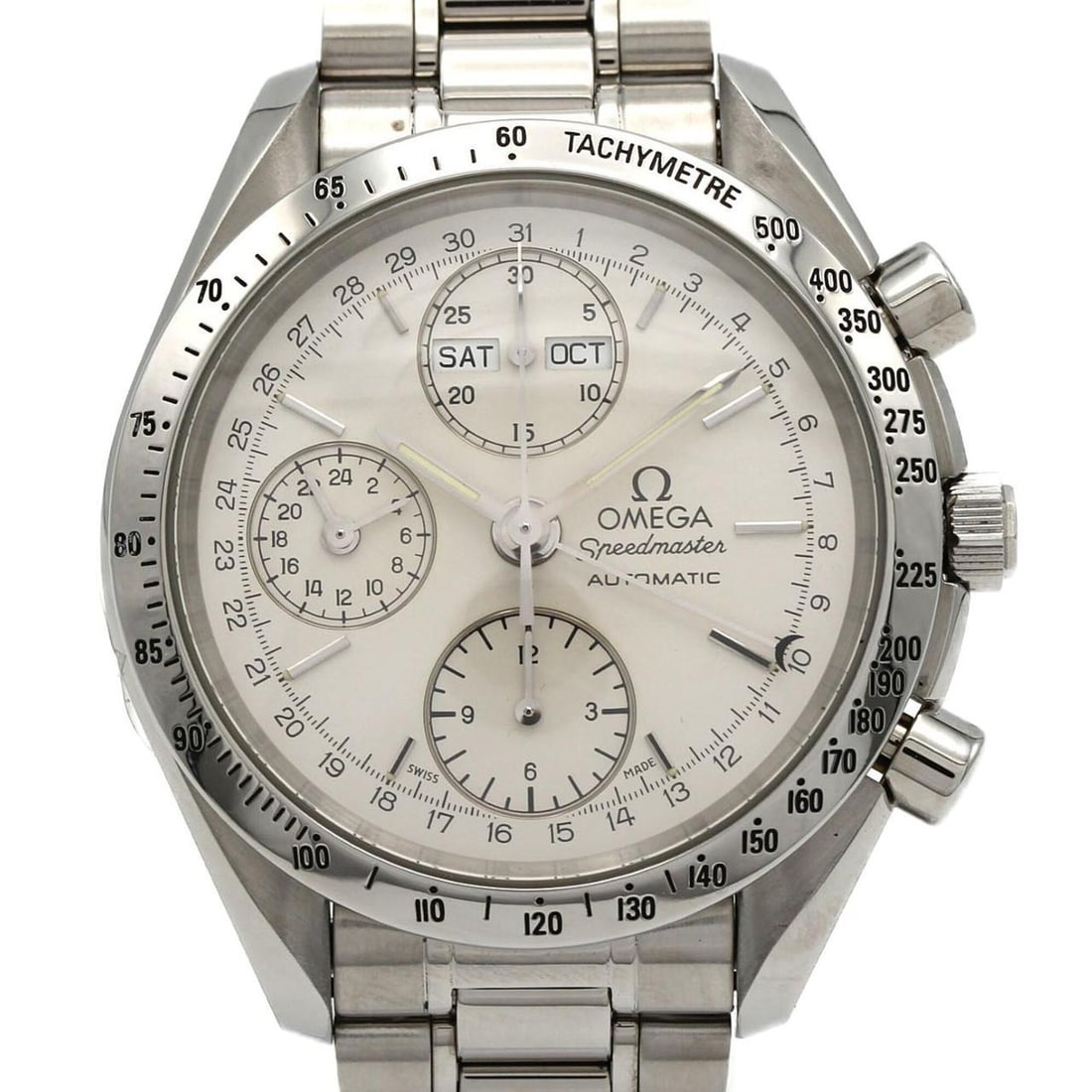 Omega Speedmaster Day-Date 3521.30 Stainless Steel Automatic Watch: --- Catalog ---Category: SizeWrist Size: 17.5cm / 6.88''Case Diameter: 39mm / 1.54''Category: DesignType: WristwatchGender: MenColor (Dial): SilverMaterial (Band): Stainless steelMaterial (Case):