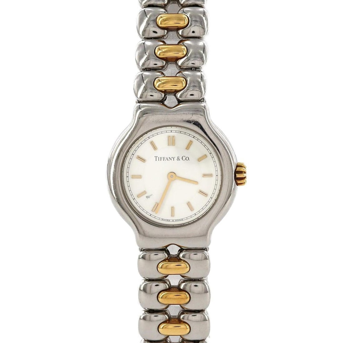 Tiffany & Co. Tesolo Combination L0112 SSxGP Quartz Watch: --- Catalog ---Category: SizeWrist Size: 14.5cm / 5.7''Case Diameter: 24.5mm / 0.96''Category: DesignType: WristwatchGender: WomenColor (Dial): WhiteMaterial (Band): Gold plated, Stainless