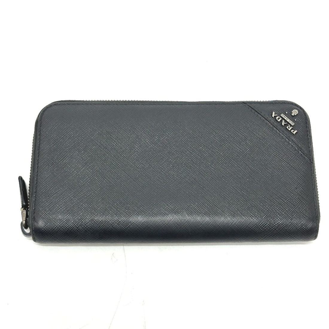 PRADA 2M317 Lettering Logo Round Zip Long Wallet Saffiano Leather Men's Black (1 of 18)