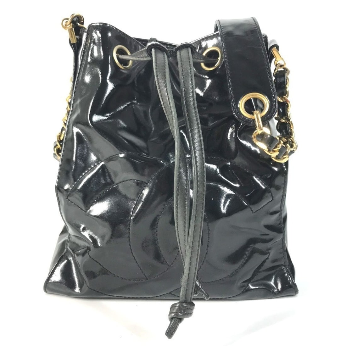 CHANEL Vintage Drawstring Bag CC Coco Mark Logo Chain Crossbody Handbag with Pouch Shoulder Enamel: --- Catalog ---Category: SizeSize (HxWxD): 22.5cm x 21cm x 16cm / 8.85'' x 8.26'' x 6.29''Category: DesignType: Handbag, Pouch, Shoulder bagColor: BlackGender: Men,WomenCategory: GeneralBrand: ChanelC