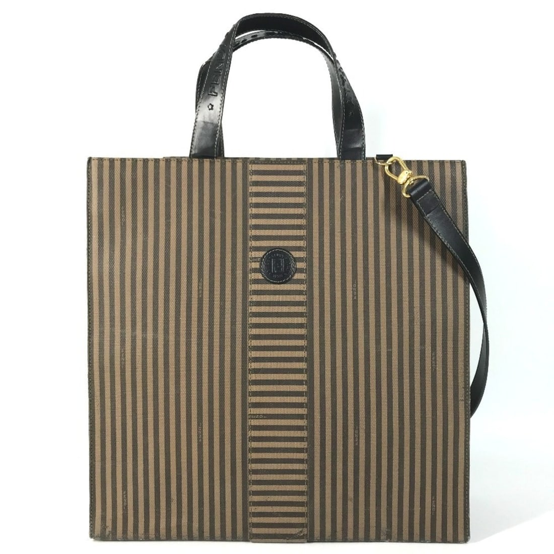 FENDI Vintage Pecan Logo 2-Way Bag, Vertical Tote Shoulder Handbag, Leather, Coated Canvas, Men's &: --- Catalog ---Category: SizeSize (HxWxD): 34cm x 34cm x 10.5cm / 13.38'' x 13.38'' x 4.13''Category: DesignType: Handbag, Shoulder bag, Tote bagColor: Black, BrownGender: Men,WomenMaterial: Leather