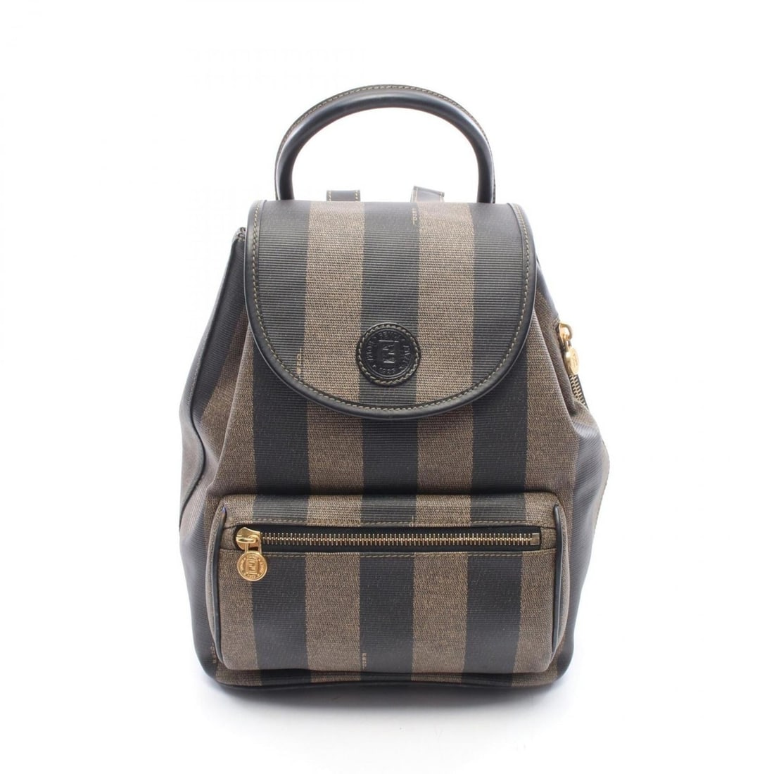 Fendi Pequin Backpack/Handbag, Coated Canvas and Leather, Women's, Brown/Black: --- Catalog ---Category: SizeSize (HxWxD): 27cm x 22cm x 13cm / 10.62'' x 8.66'' x 5.11''Category: DesignType: Backpack, HandbagColor: Black, BrownGender: WomenMaterial: Coated canvas , Leather