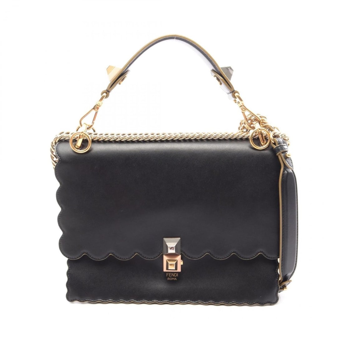 Fendi Kanai Medium 2-Way Shoulder Bag/Handbag, Leather, Women's, Black: --- Catalog ---Category: SizeSize (HxWxD): 19cm x 25cm x 5cm / 7.48'' x 9.84'' x 1.96''Category: DesignType: Handbag, Shoulder bagColor: BlackGender: WomenMaterial: Leather Category: GeneralBrand: Fen