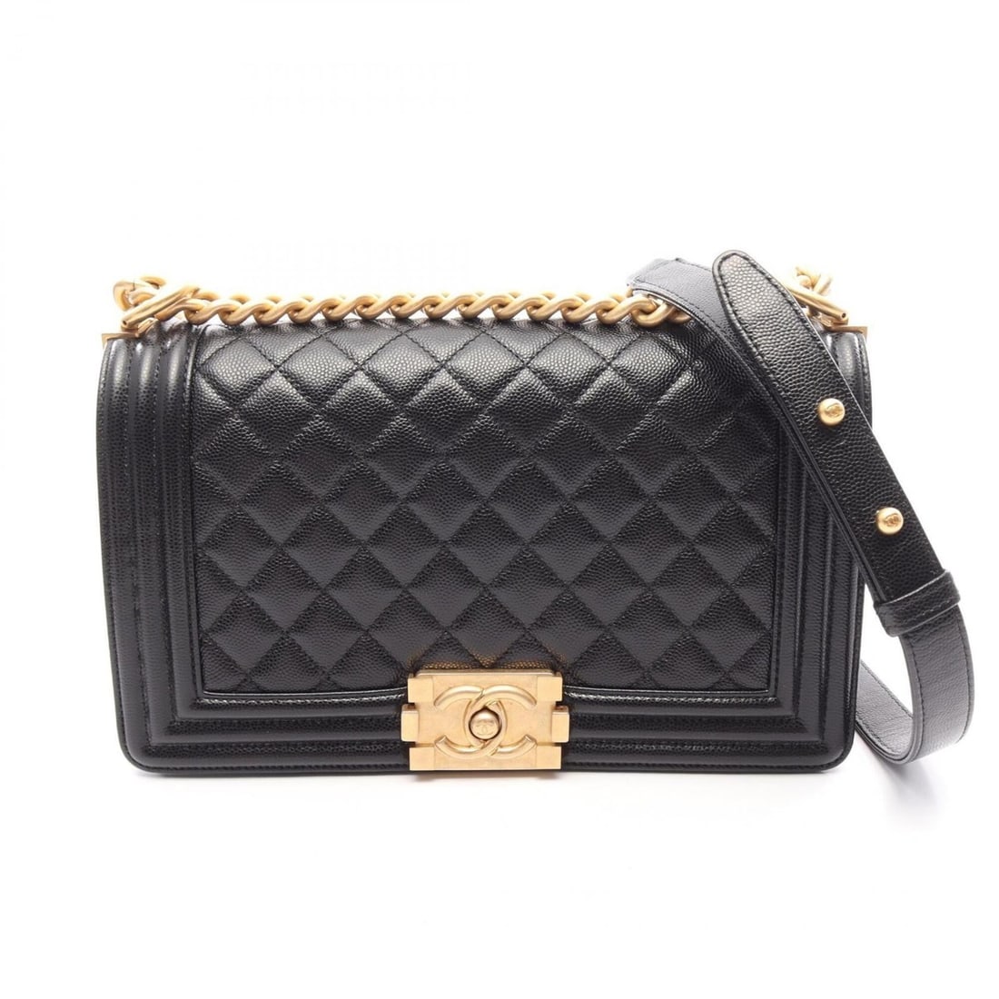 Chanel Boy Shoulder Bag/Handbag, Caviar Leather (Grained Calfskin), Women's, Black, A67086: --- Catalog ---Category: SizeSize (HxWxD): 14.5cm x 25cm x 7cm / 5.7'' x 9.84'' x 2.75''Category: DesignType: Handbag, Shoulder bagColor: BlackGender: WomenMaterial: Grained Calfskin Category: General