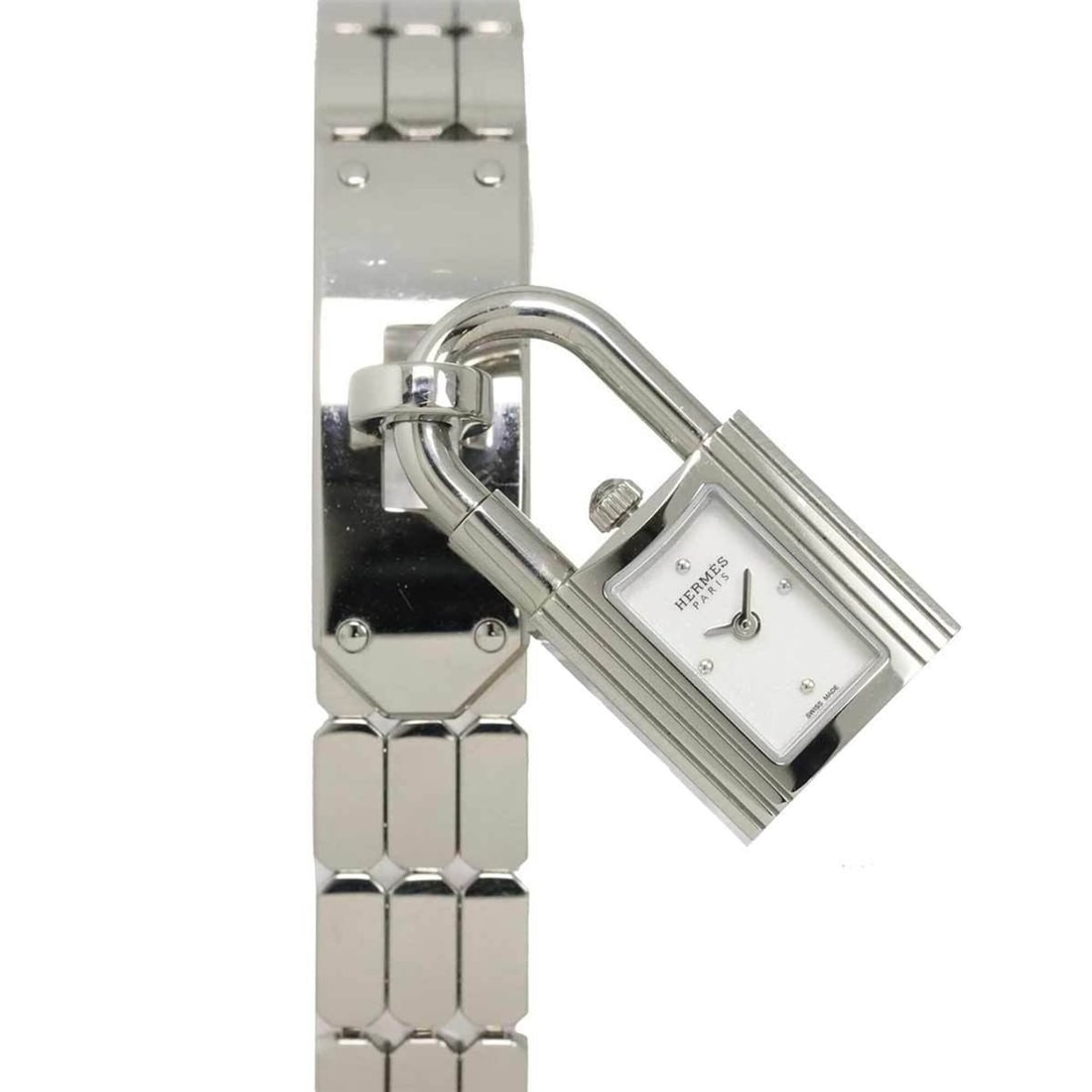 Hermes Kelly Watch KE4 110 Women's White Quartz with Padlock: --- Catalog ---Category: SizeWrist Size: 15.5cm / 6.1''Case Diameter: 16mm / 0.63''Category: DesignType: WristwatchGender: WomenColor (Dial): WhiteMaterial (Band): Stainless steelMaterial (Case): Stai