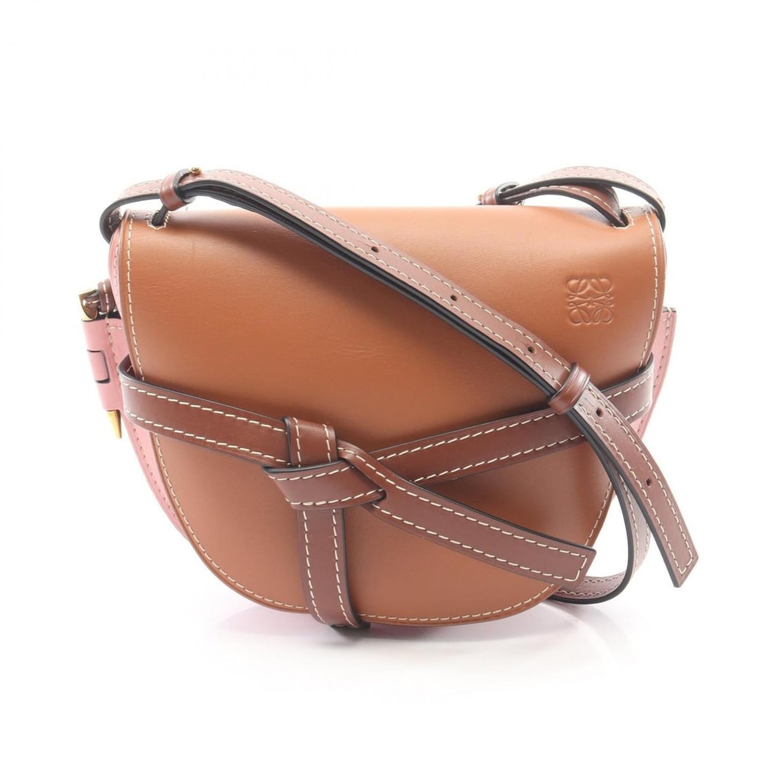 Loewe Gate Bag Small Shoulder Bag/Handbag, Leather, Women's, Brown/Pink, 321.54.T20 (1 of 9)