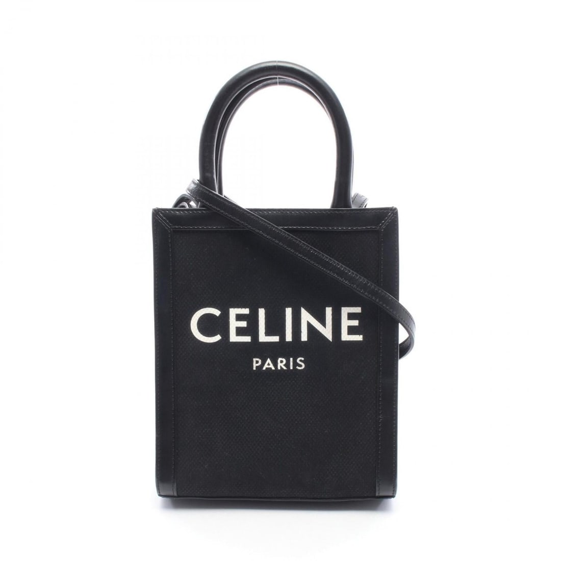 Celine Mini Vertical Cabas 2-Way Shoulder Bag/Handbag, Canvas and Leather, Women's, Black: --- Catalog ---Category: SizeSize (HxWxD): 20.5cm x 17cm x 5.5cm / 8.07'' x 6.69'' x 2.16''Category: DesignType: Handbag, Shoulder bagColor: BlackGender: WomenMaterial: Canvas Category: GeneralBrand: 