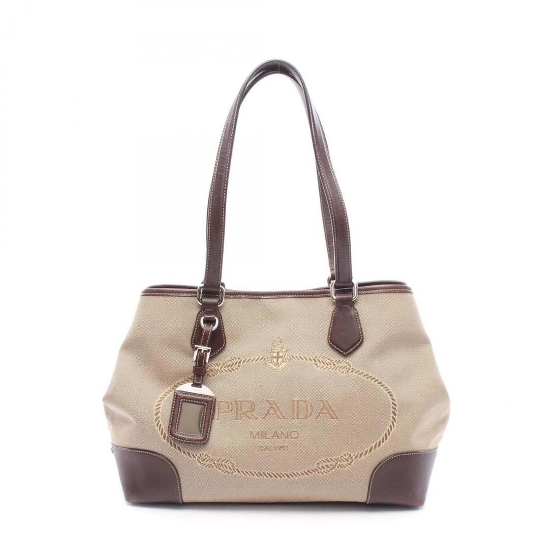 Prada PRADA Logo Jacquard Tote Bag Handbag Canvas Leather Women's Beige/Brown BR3412: --- Catalog ---Category: SizeSize (HxWxD): 26.5cm x 34cm x 13.5cm / 10.43'' x 13.38'' x 5.31''Category: DesignType: Handbag, Tote bagColor: Beige, BrownGender: WomenMaterial: Canvas , Leather Category