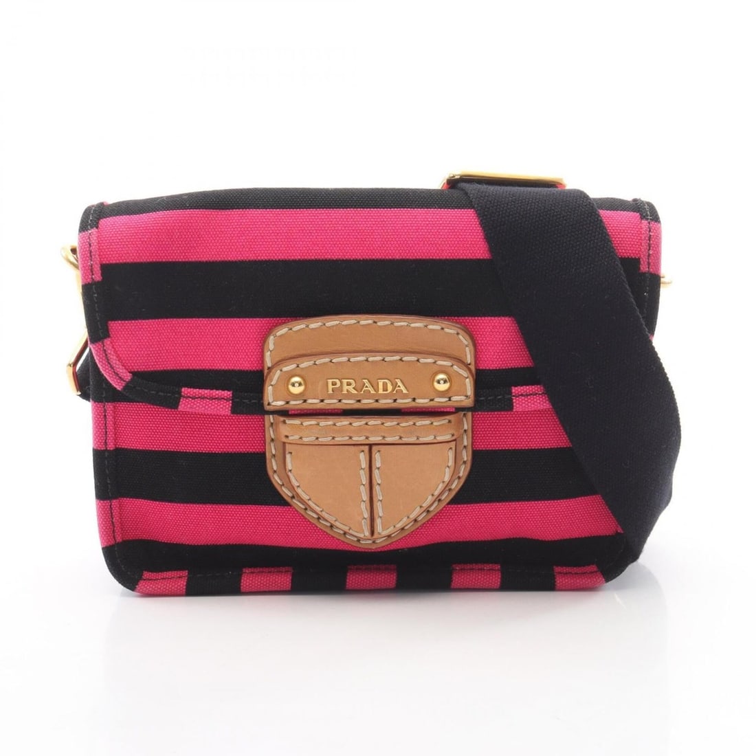 Prada Canapa Righe Shoulder Bag/Handbag, Canvas and Leather, Women's, Pink, Black, Brown: --- Catalog ---Category: SizeSize (HxWxD): 14cm x 20cm x 4cm / 5.51'' x 7.87'' x 1.57''Category: DesignType: Handbag, Shoulder bagColor: Black, Brown, PinkGender: WomenMaterial: Canvas , Leather Categ