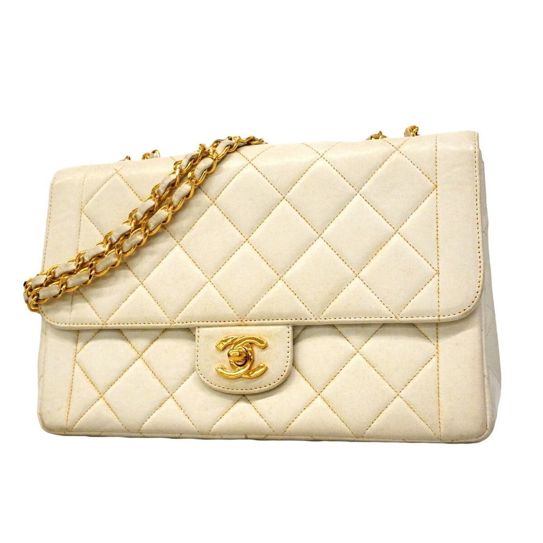 Chanel Matelassé Shoulder Bag, Double Chain, Lambskin, White, Women's: --- Catalog ---Category: SizeSize (HxWxD): 17cm x 25cm x 6.5cm / 6.69'' x 9.84'' x 2.55''Category: DesignType: Shoulder bagColor: WhiteGender: WomenMaterial: Leather Hardware Color: GoldLeather/Fur Ty