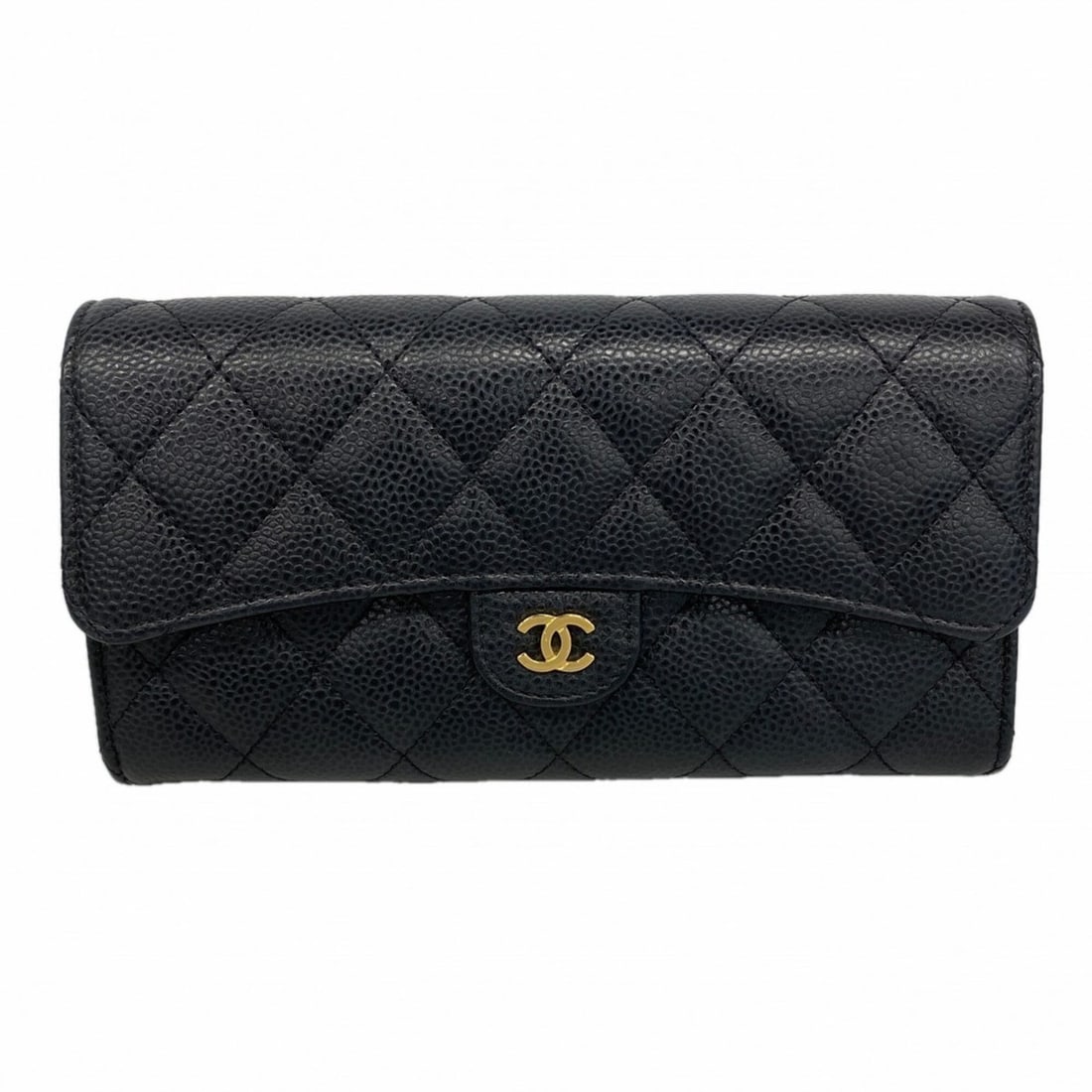 Chanel long wallet, Matelassé caviar leather, black, women's. (1 of 8)