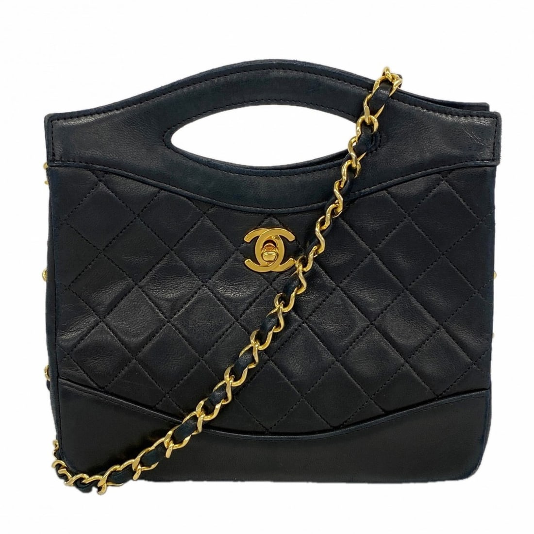 Chanel Matelassé Chain Shoulder Handbag, Lambskin, Black, 2-way Bag for Women: --- Catalog ---Category: SizeSize (HxWxD): 15cm x 19cm x 5.5cm / 5.9'' x 7.48'' x 2.16''Category: DesignType: HandbagColor: BlackGender: WomenMaterial: Leather Hardware Color: GoldLeather/Fur Type: La
