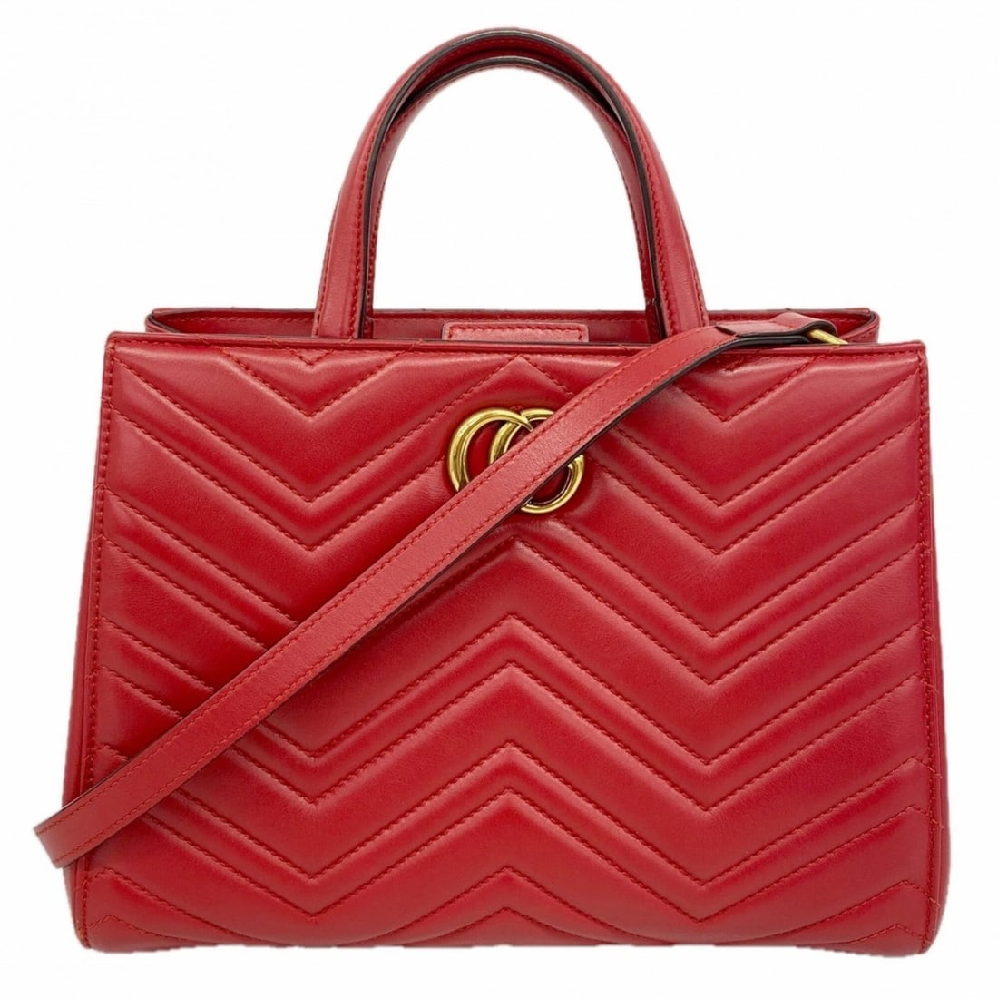 Gucci GG Marmont 448054 Leather Red 2-way Handbag for Women: --- Catalog ---Category: SizeSize (HxWxD): 20.5cm x 26cm x 11.5cm / 8.07'' x 10.23'' x 4.52''Category: DesignType: HandbagColor: Red colorGender: WomenMaterial: Leather Hardware Color: GoldCategory: G