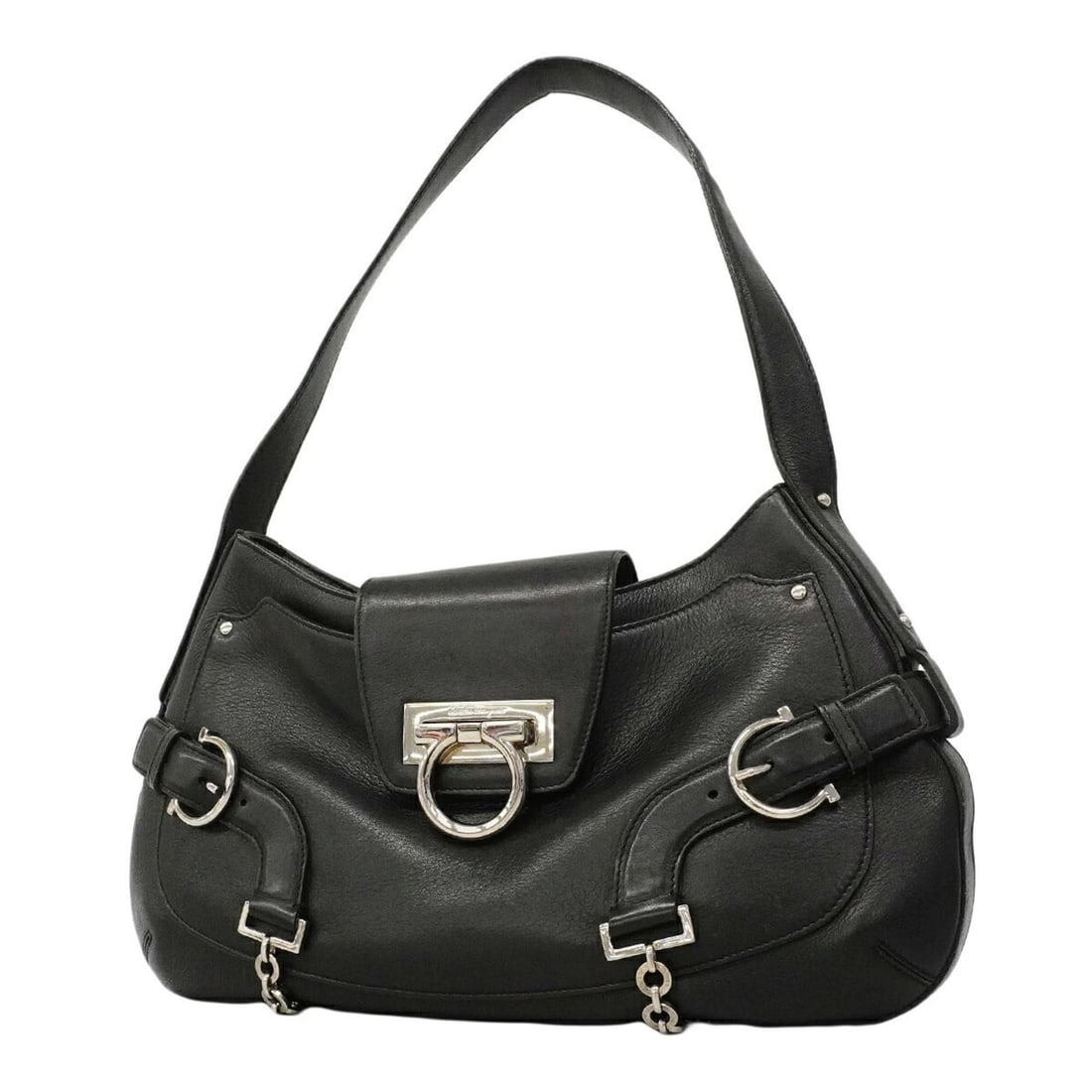 Salvatore Ferragamo Gancini Leather Shoulder Bag, Black, Women's: --- Catalog ---Category: SizeSize (HxWxD): 20cm x 33.5cm x 4cm / 7.87'' x 13.18'' x 1.57''Category: DesignType: Shoulder bagColor: BlackGender: WomenMaterial: Leather Hardware Color: SilverCategory: G