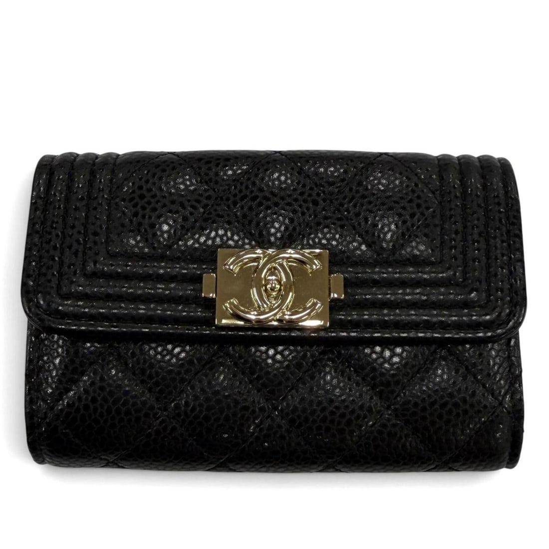 CHANEL Boy Chanel Caviar Skin Coco Mark Matelassé 4-Ring Key Case, Black with Gold Hardware, Made (1 of 12)