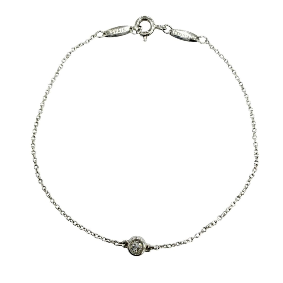 TIFFANY&Co. Tiffany & Co. Elsa Peretti Diamond By the Yard Bracelet, 925 Sterling Silver, 1 Diamond,: --- Catalog ---Category: SizeLength: 17cm / 6.69''Category: DesignType: Charm braceletStone: DiamondGender: WomenMaterial: Silver 925Category: GeneralBrand: Tiffany--- Item List ---Section: ConditionR