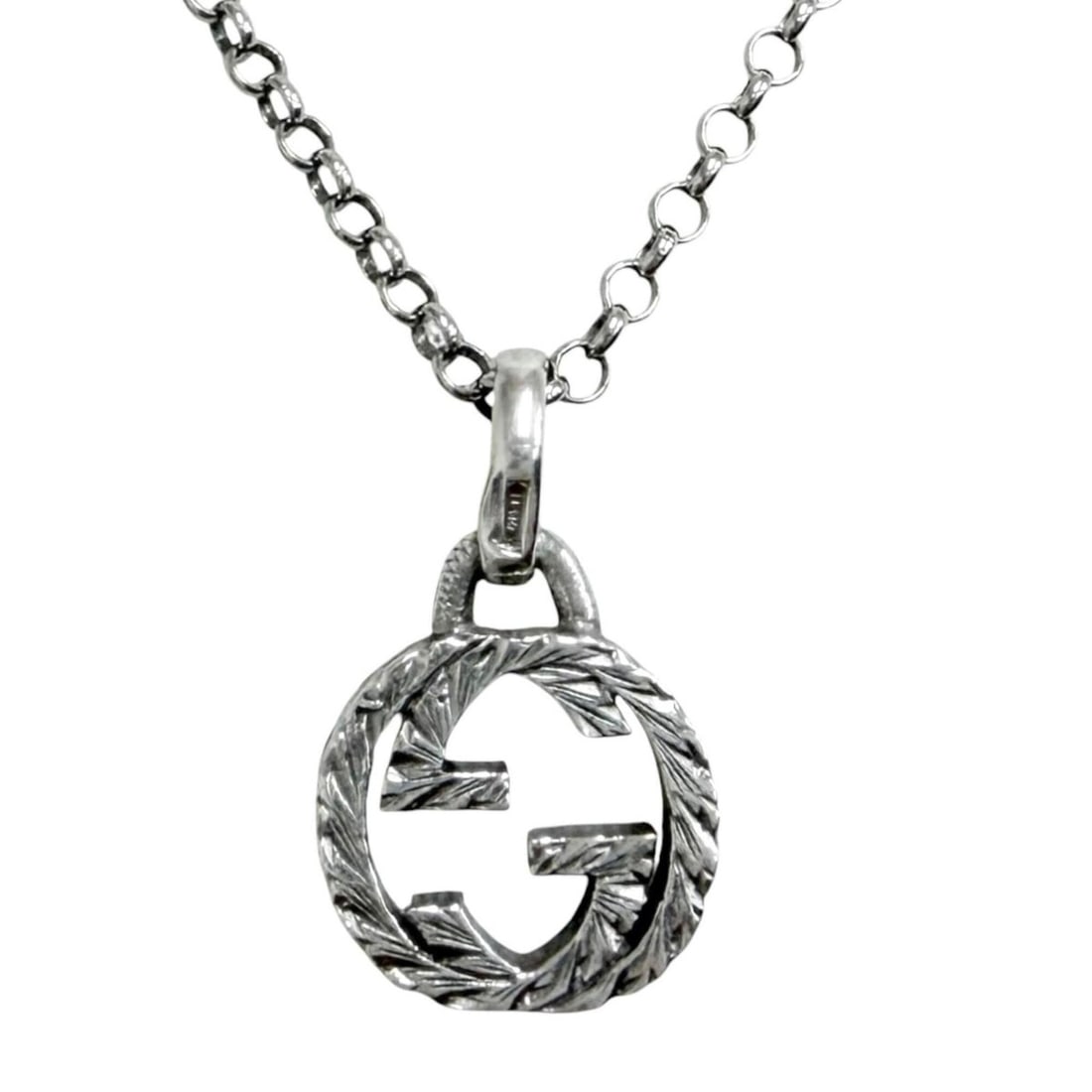 GUCCI 455535 AG925 Interlocking G Arabesque Chain Necklace, Silver, Made in Italy, Weight 7.2g, (1 of 10)