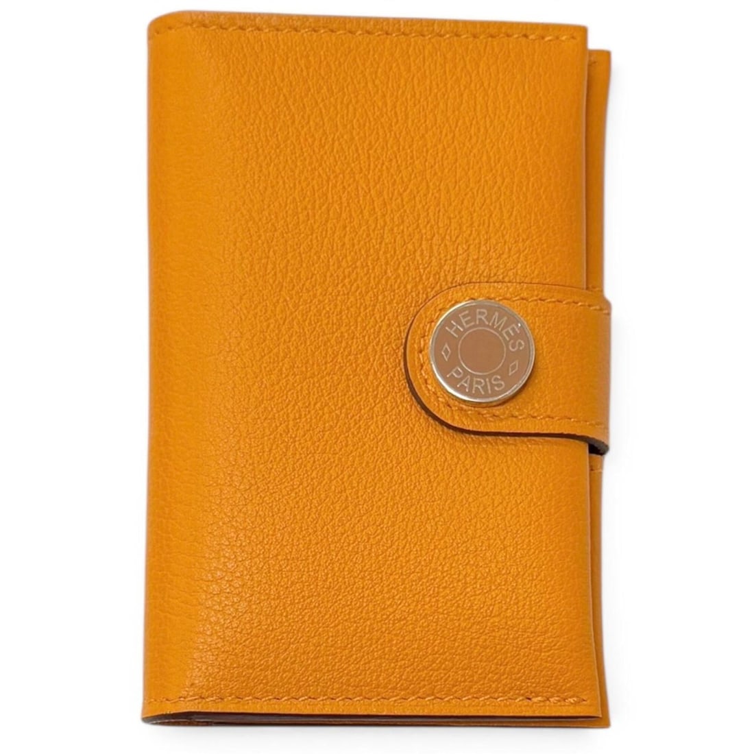 HERMES R.M.S. Evercolor Clou de Selle Leather Business Card Holder/Card Case, Apricot Gold, B Stamp,: --- Catalog ---Category: DesignType: Card caseColor: Apricot, GoldGender: MenCategory: GeneralBrand: HermesCountry of Origin: FranceCategory: Physical PropertiesSize (HxWxD): 6.5cm x 10.2cm / 2.55'' x