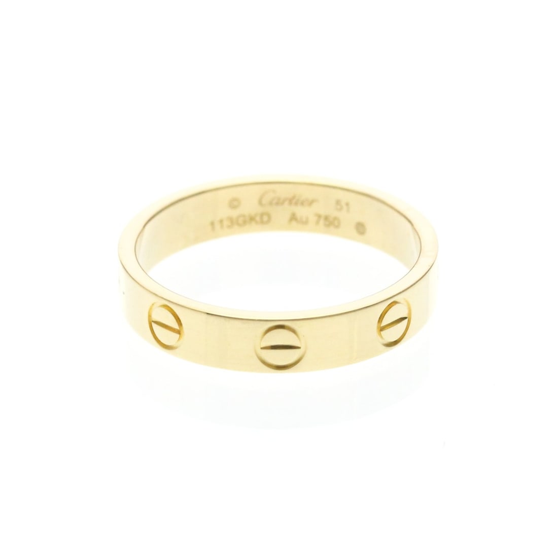 Cartier Mini Love Ring Yellow Gold (18K) Fashion No Stone Band Ring Gold: --- Catalog ---Category: SizeWidth: 3.7mm / 0.15''Weight: 3.2g / 0.11oz.JP Size: 11US Size: 5 3/4Brand Size: 51Category: DesignType: Band ringColor: GoldMetal: GoldStone: No StoneStyle: FashionGender: