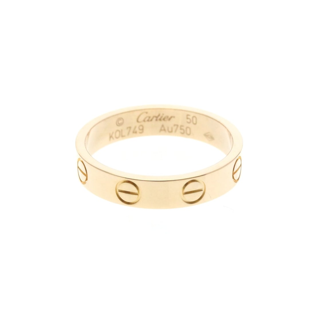 Cartier Mini Love Ring Pink Gold (18K) Fashion No Stone Band Ring Pink Gold: --- Catalog ---Category: SizeWidth: 3.6mm / 0.14''JP Size: 10US Size: 5 1/4Brand Size: 50Category: DesignType: Band ringColor: Pink goldMetal: GoldStone: No StoneStyle: FashionGender: Men,WomenMateria