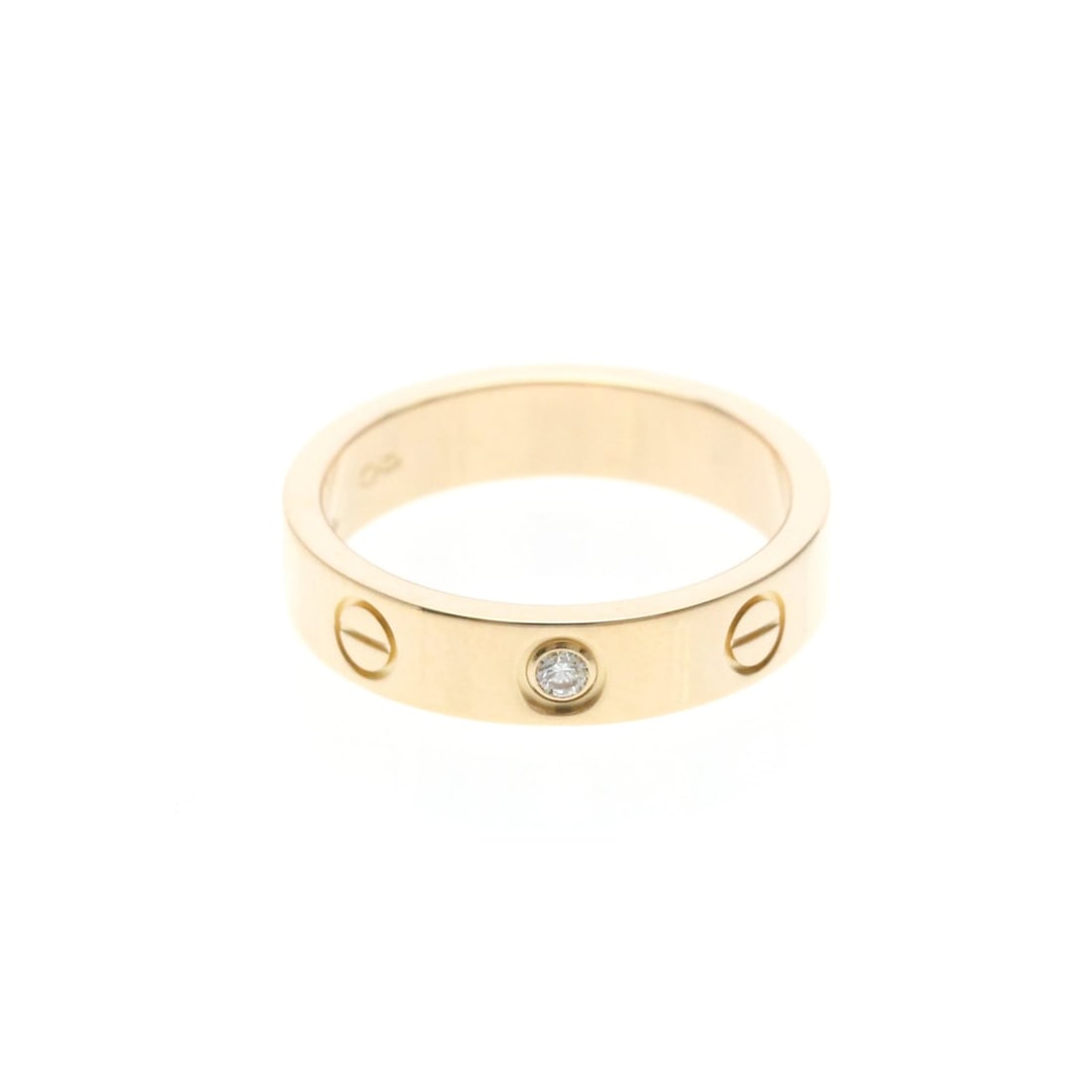 Cartier Mini Love Ring, Pink Gold, Condition Rank A, Weight 4.3g: --- Catalog ---Category: Category: SizeWeight: 4.3g / 0.15oz.Category: GeneralLine: LoveBrand: Cartier--- Item List ---Section: ShippingTotal Weight: 4.3g / 0.15oz.Section: ConditionRanking: Rank A Us