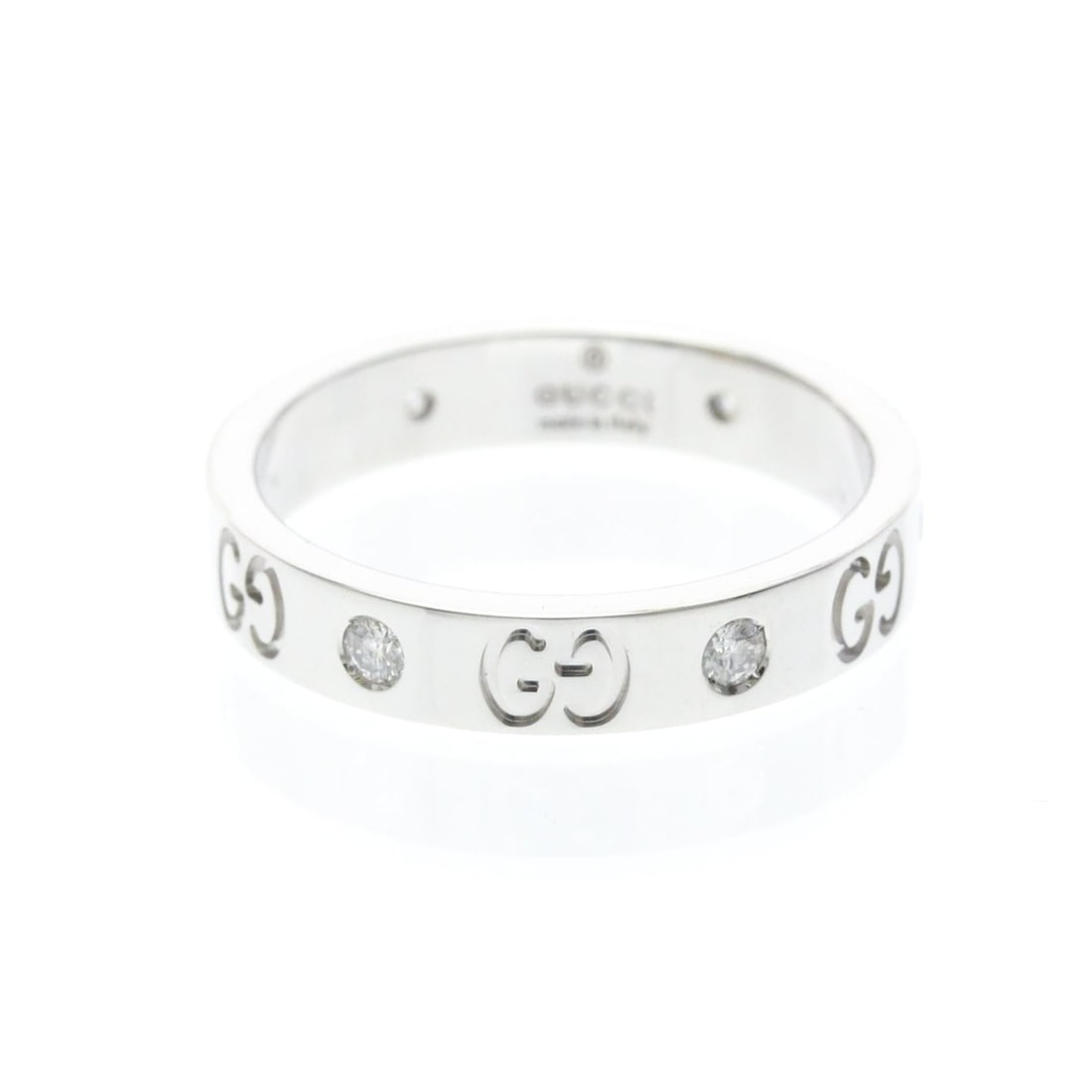 Gucci Icon Ring, White Gold, Diamonds. Condition Rank A. Weight: 5.1g.: --- Catalog ---Category: SizeWeight: 5.1g / 0.17oz.Category: DesignStone: DiamondCategory: GeneralLine: IconBrand: Gucci--- Item List ---Section: ShippingTotal Weight: 160g / 5.64oz.Section: Condition