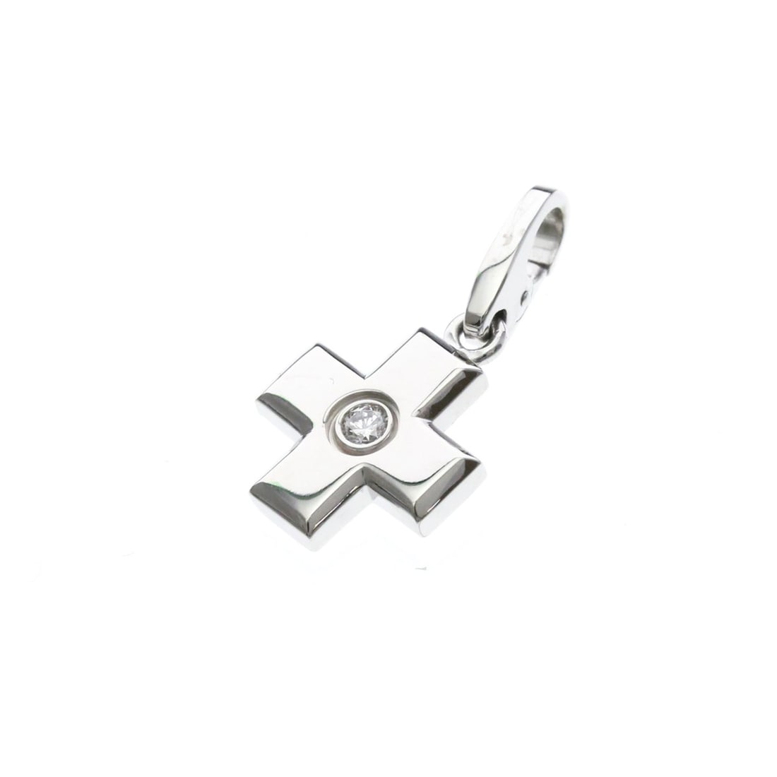 Cartier Cross Pendant Top With 1 Diamond White Gold (18K) Diamond Women,Men Fashion Pendant Necklace: --- Catalog ---Category: SizeWeight: 4.8g / 0.16oz.Pendant Size: 13.8mm x 13.2mm / 0.54'' x 0.51''Category: DesignColor: SilverMetal: White GoldStone: DiamondStyle: FashionGender: Women,MenMaterial: W