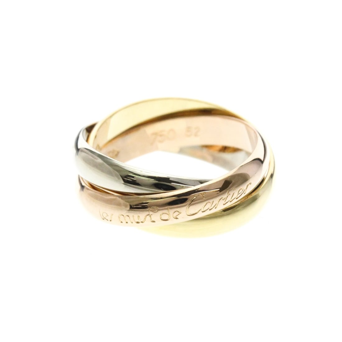 Cartier Trinity Ring Yellow Gold (18K),Pink Gold (18K),White Gold (18K) Fashion No Stone Band Ring: --- Catalog ---Category: SizeWidth: 3.5mm / 0.14''Weight: 7.9g / 0.27oz.JP Size: 12US Size: 6Brand Size: 52Category: DesignType: Band ringColor: GoldMetal: Gold, White GoldStone: No StoneStyle: Fashio