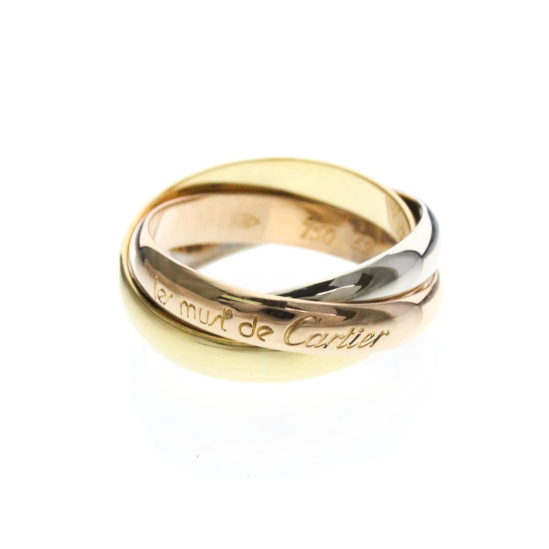 Cartier Trinity Ring Yellow Gold (18K),Pink Gold (18K),White Gold (18K) Fashion No Stone Band Ring: --- Catalog ---Category: SizeWidth: 3.6mm / 0.14''Weight: 7.9g / 0.27oz.JP Size: 12US Size: 6Brand Size: 52Category: DesignType: Band ringColor: GoldMetal: Gold, White GoldStone: No StoneStyle: Fashio