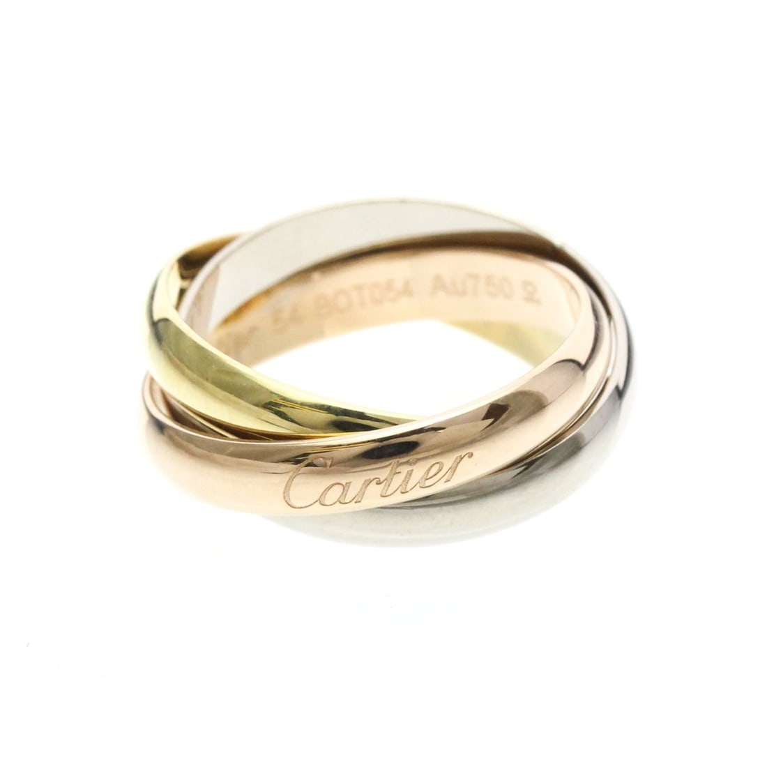 Cartier Trinity Ring Yellow Gold (18K),Pink Gold (18K),White Gold (18K) Fashion No Stone Band Ring: --- Catalog ---Category: SizeWidth: 3.5mm / 0.14''Weight: 9g / 0.31oz.JP Size: 14US Size: 6 3/4Brand Size: 54Category: DesignType: Band ringColor: GoldMetal: Gold, White GoldStone: No StoneStyle: Fash