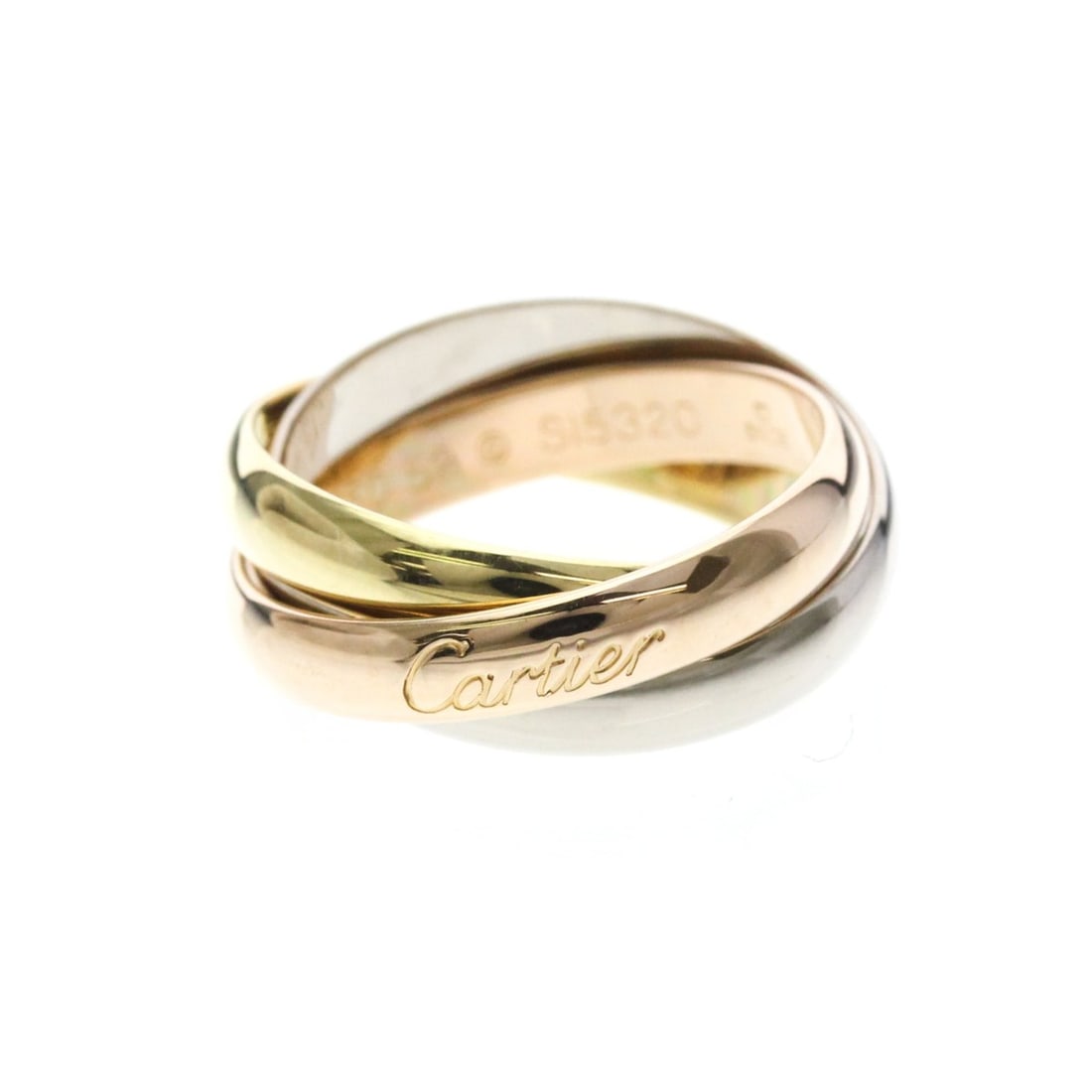 Cartier Trinity Ring Yellow Gold (18K),Pink Gold (18K),White Gold (18K) Fashion No Stone Band Ring: --- Catalog ---Category: SizeWidth: 3.4mm / 0.13''Weight: 8.2g / 0.28oz.JP Size: 12US Size: 6Brand Size: 52Category: DesignType: Band ringColor: GoldMetal: Gold, White GoldStone: No StoneStyle: Fashio