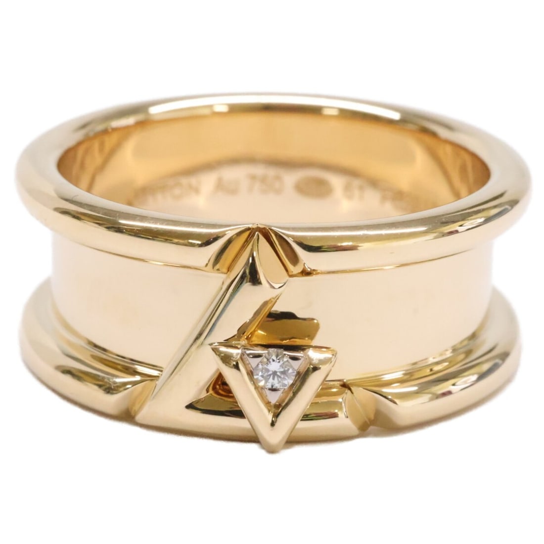 LOUIS VUITTON (Louis Vuitton) Refurbished Q9O58O 750 LV Volt One 0.02ct Diamond Ring, Size 61, (1 of 9)