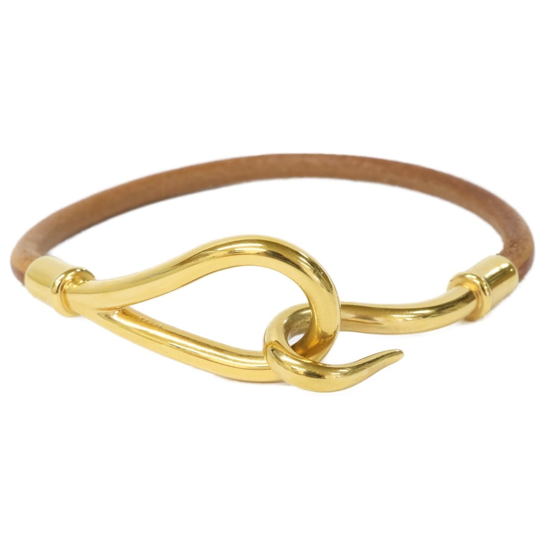 HERMES Jumbo Leather Bracelet with Gold Hardware, and Brown, for Women: --- Catalog ---Category: SizeLength: 18.5cm / 7.28''Category: DesignType: Charm braceletColor: Brown, GoldGender: WomenMaterial: LeatherCategory: GeneralBrand: Hermes--- Item List ---Section: Conditio