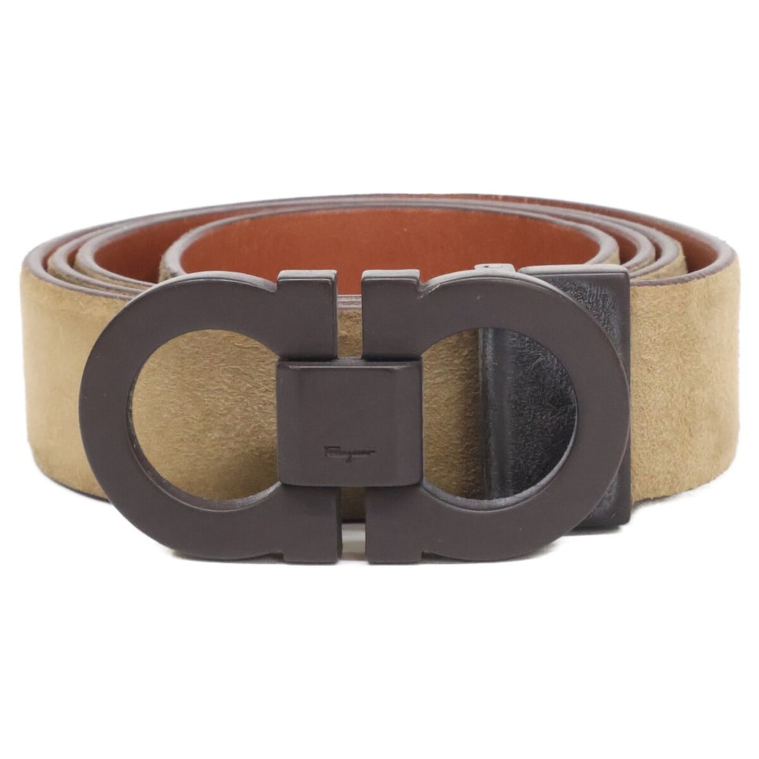 Salvatore Ferragamo Gancini buckle suede belt, beige, men's. (1 of 10)