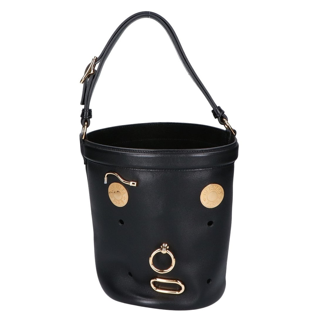 HERMES Tadelakt Sac Mainjoir Play Bucket Bag Handbag, Black with Gold Hardware, Excellent Condition, (1 of 9)