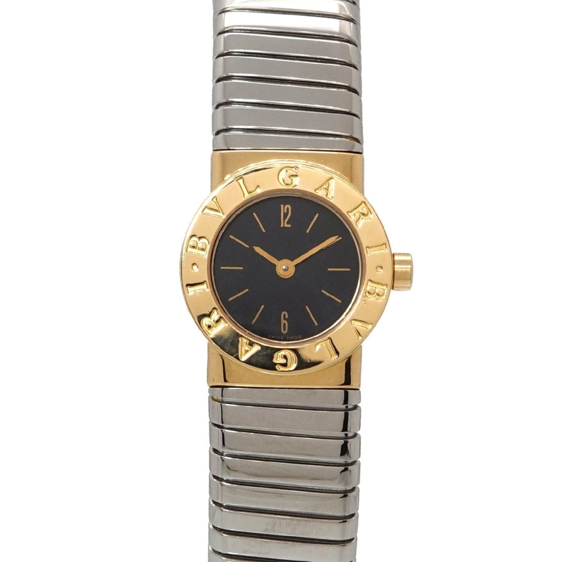 Bulgari Tubogas Combination BB192T Women's Watch Black 18KYG Yellow Gold Quartz: --- Catalog ---Category: SizeWrist Size: 14.5cm / 5.7''Case Diameter: 19mm / 0.75''Category: DesignType: WristwatchGender: WomenColor (Dial): BlackMaterial (Band): Stainless steel, Yellow gold (18K)Ma