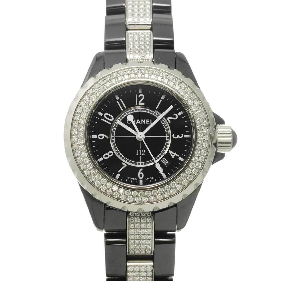 Chanel J12 33mm H1338 Genuine Diamond Ladies' Watch, Black Ceramic, Date, Quartz Watch (1 of 8)