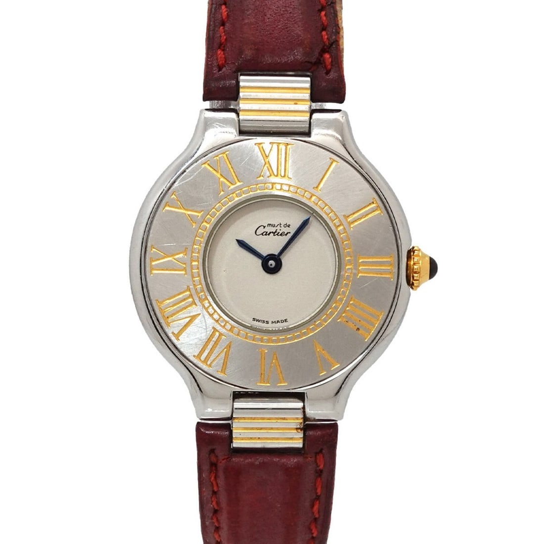 Cartier Must 21 Vingt-et-un Two-Tone W10051F4 Women's Watch Ivory Quartz: --- Catalog ---Category: SizeWrist Size: 15cm / 5.9''Case Diameter: 28mm / 1.1''Category: DesignType: WristwatchGender: WomenColor (Dial): IvoryMaterial (Band): Leather, Stainless steelMaterial (Case)