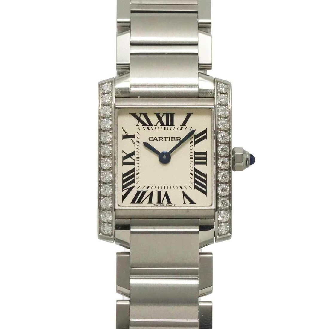 Cartier Tank Francaise SM W4TA0008 Women's Watch, Diamond Bezel, Ivory, Quartz Watch: --- Catalog ---Category: SizeWrist Size: 16.5cm / 6.49''Case Diameter: 20mm / 0.79''Category: DesignType: WristwatchGender: WomenColor (Dial): IvoryMaterial (Band): Stainless steelMaterial (Case): Sta