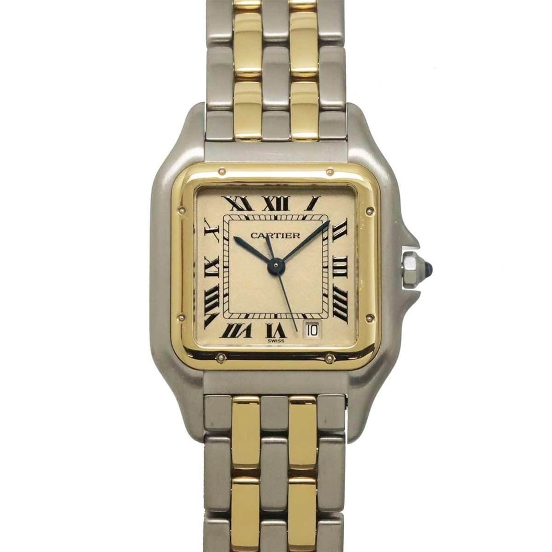 Cartier Panthère MM 2-Row W25028B6 Date Two-Tone Boys' Watch Ivory YG Yellow Gold Quartz: --- Catalog ---Category: SizeWrist Size: 15.5cm / 6.1''Case Diameter: 26mm / 1.02''Category: DesignType: WristwatchGender: MenColor (Dial): IvoryMaterial (Band): Stainless steel, Yellow goldMaterial (