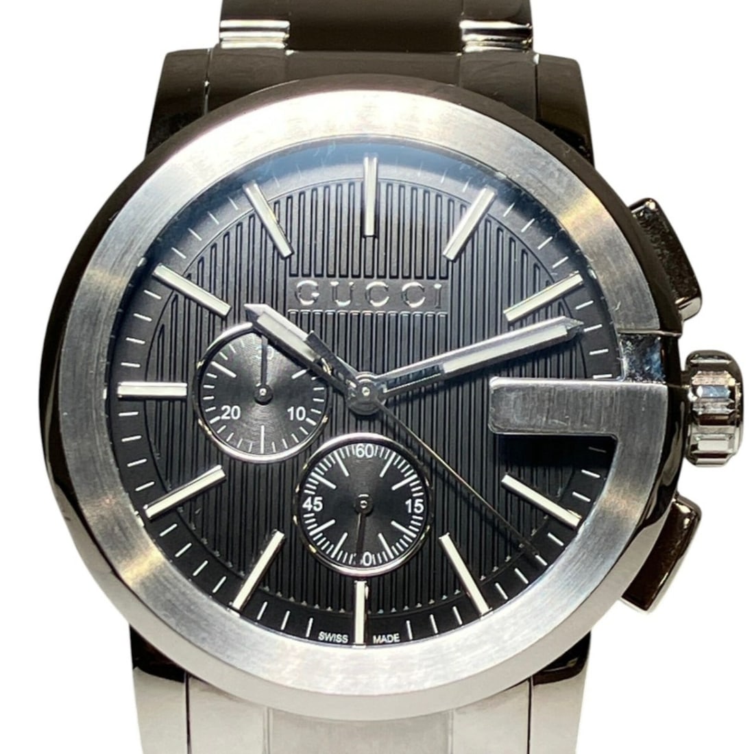 Gucci G-Chrono watch, total weight 170.8g, stainless steel, quartz movement, black dial, 101.2: --- Catalog ---Category: SizeWrist Size: 17cm / 6.69''Case Diameter: 44mm / 1.73''Category: DesignType: WristwatchGender: MenColor (Dial): BlackMaterial (Band): Stainless steelMaterial (Case): Stainle