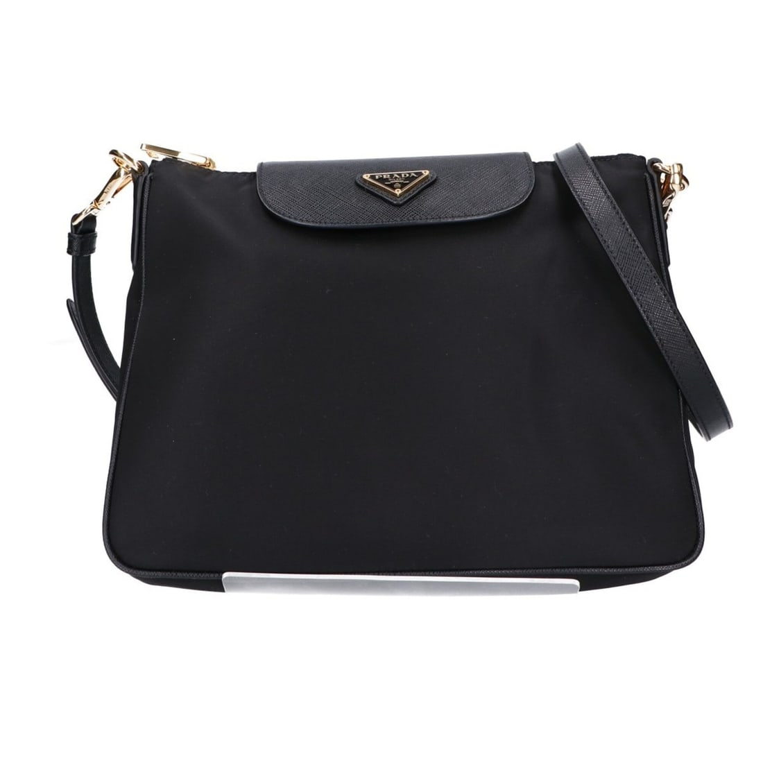 PRADA 1BH933 Triangle Logo Tessuto Nylon x Saffiano Shoulder Bag Black Gold Hardware Women's (1 of 12)