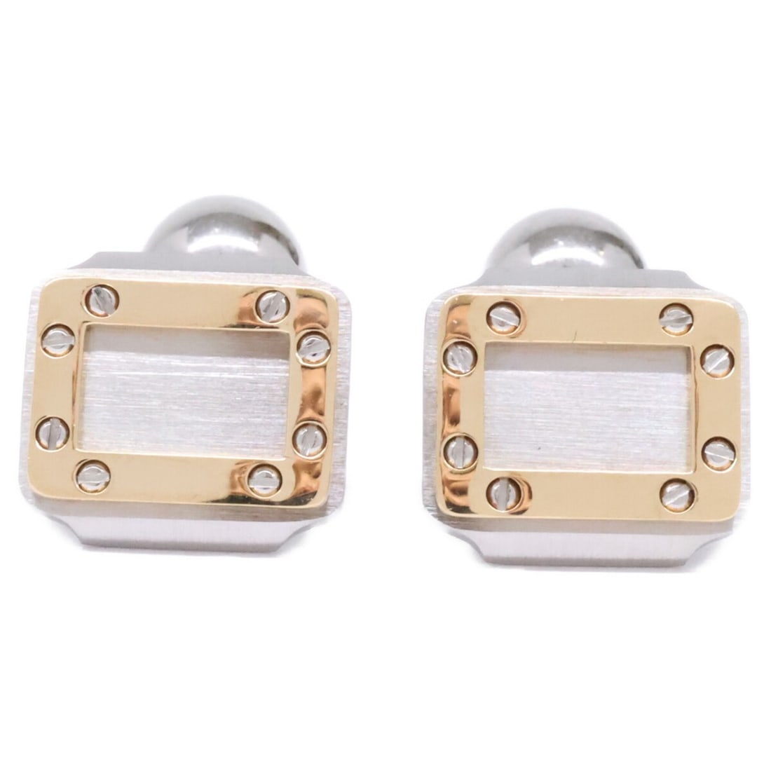 Cartier Santos 18K Gold Combination Cufflinks (Silver & Yellow Gold) - Refurbished Men's: --- Catalog ---Category: SizeSize (HxWxD): 12.00mm x 13.00mm / 0.47'' x 0.51''Category: DesignType: CufflinksColor: Silver, Yellow goldGender: MenMaterial: Stainless steelCategory: GeneralBrand: Carti