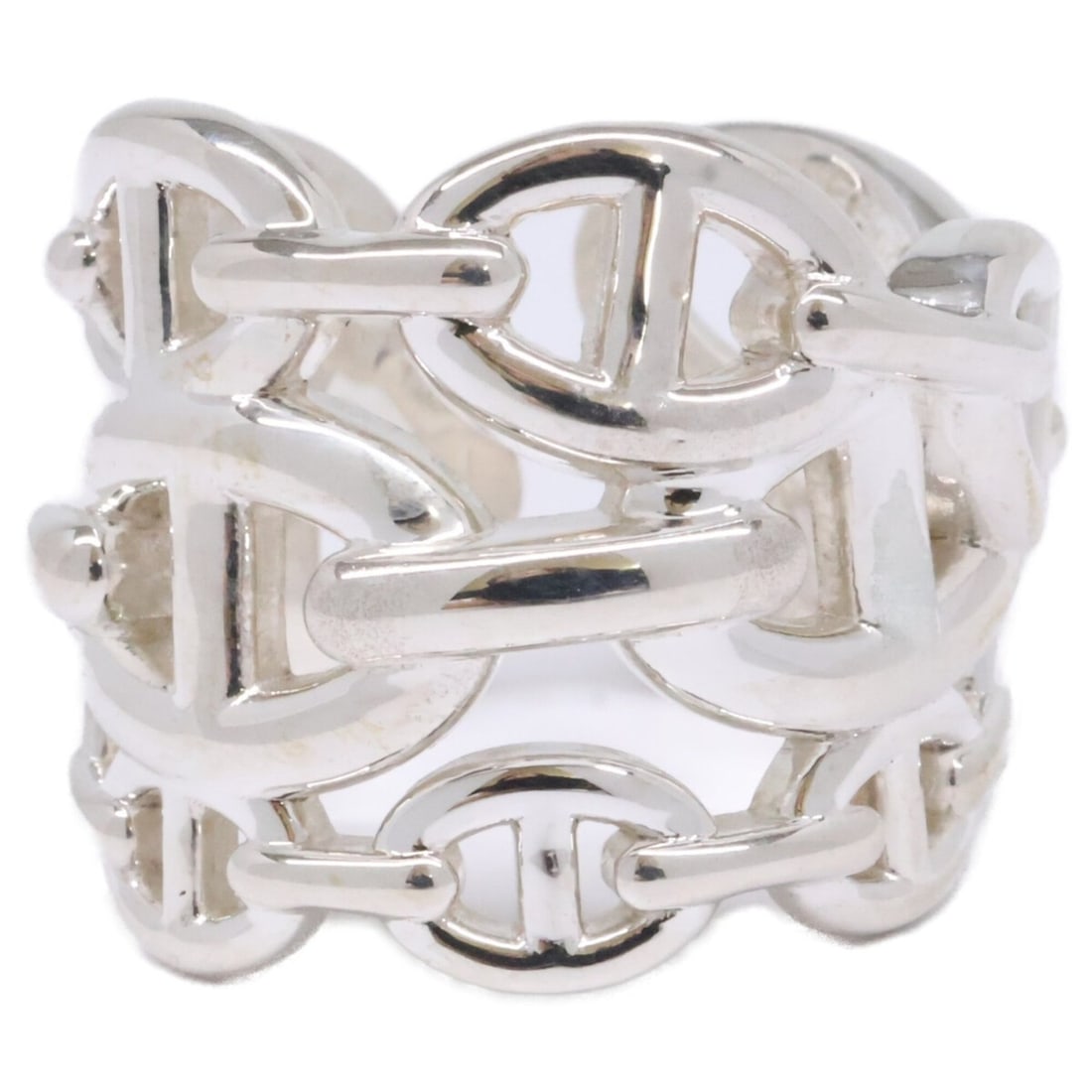 HERMES Hermes Refurbished Ag925 Chaine d'Ancre Enchainée GM Ring, Size 56, Silver, Women's (1 of 11)
