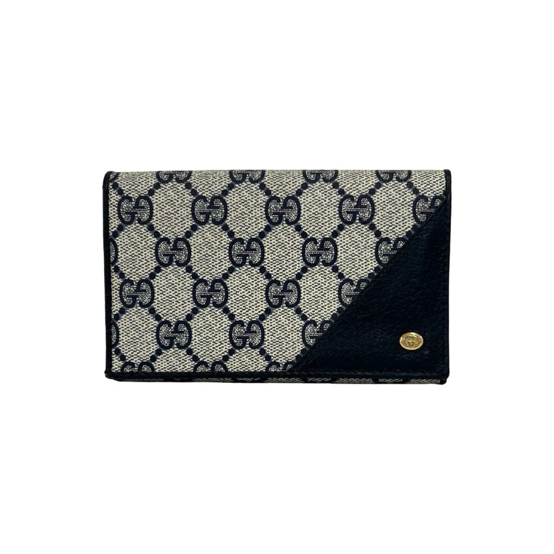 GUCCI GG Logo Pattern Leather Bi-fold Wallet Mini with Hardware, Card Holder/Coin Purse, Navy Blue,: --- Catalog ---Category: SizeSize (HxWxD): 9cm x 14cm x 2cm / 3.54'' x 5.51'' x 0.78''Category: DesignType: Wallet (bi-fold)Color: NavyGender: WomenMaterial: Leather , PVC Category: GeneralBrand: Gucc