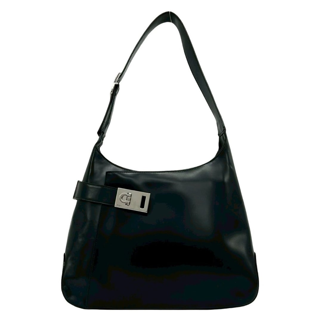 Salvatore Ferragamo Gancini Hardware Leather Semi One Shoulder Bag Black 31391: --- Catalog ---Category: SizeSize (HxWxD): 22cm x 30.5cm x 6.5cm / 8.66'' x 12'' x 2.55''Category: DesignType: Shoulder bagColor: BlackGender: WomenMaterial: Leather Category: GeneralBrand: Salvatore 