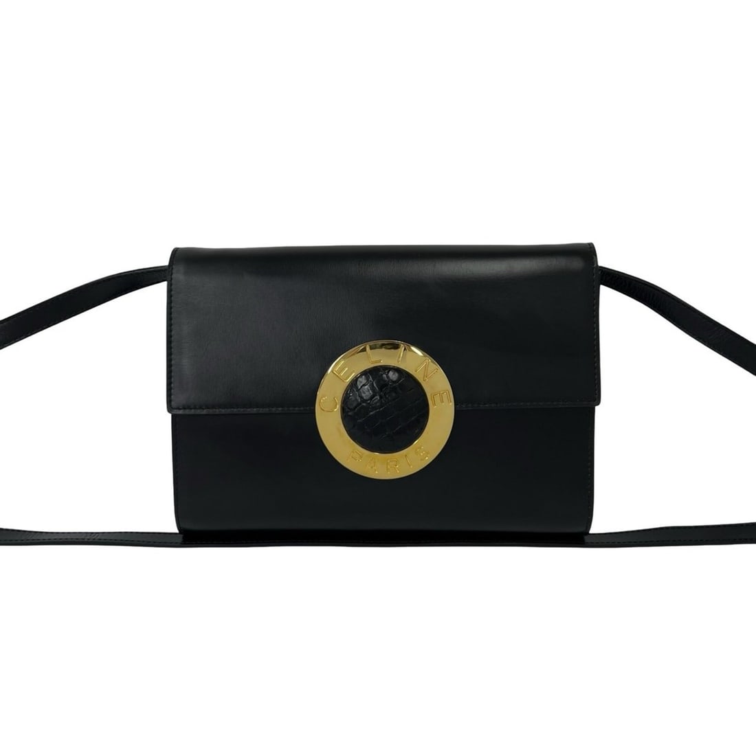CELINE Vintage Circle Logo Hardware Leather Shoulder Bag Pouch Sacoche Black 38252: --- Catalog ---Category: SizeSize (HxWxD): 18.5cm x 24.5cm x 4.5cm / 7.28'' x 9.64'' x 1.77''Category: DesignType: Pochette, Shoulder bagColor: BlackGender: WomenMaterial: Leather Category: GeneralBra
