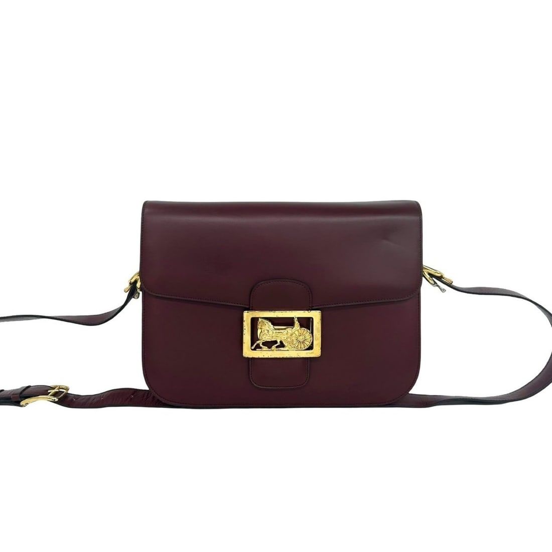 CELINE Vintage Horse Carriage Logo Leather Shoulder Bag, Wine Red, 26458: --- Catalog ---Category: SizeSize (HxWxD): 18cm x 23.5cm x 5.5cm / 7.08'' x 9.25'' x 2.16''Category: DesignType: Shoulder bagColor: Red color, WineGender: WomenMaterial: Leather Category: GeneralBrand