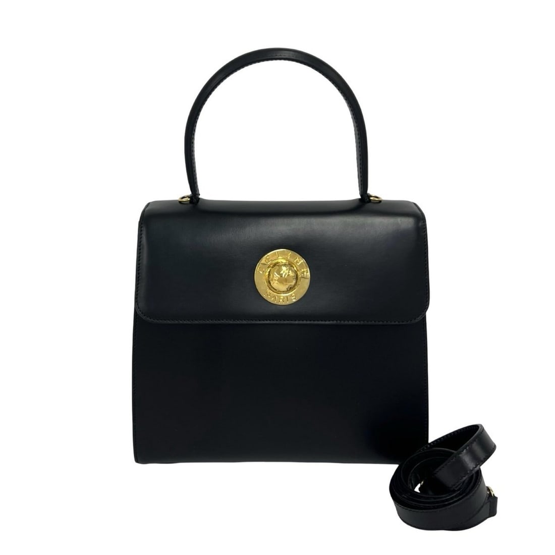 CELINE Vintage Starball Logo Hardware Leather 2-way Shoulder Bag/Handbag Black 26808: --- Catalog ---Category: SizeSize (HxWxD): 21cm x 23.5cm x 9cm / 8.26'' x 9.25'' x 3.54''Category: DesignType: Shoulder bagColor: BlackGender: WomenMaterial: Leather Category: GeneralBrand: Celine--- 