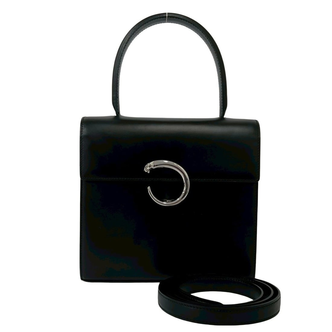 CARTIER Vintage Panthère Panther Leather 2-way Handbag/Shoulder Bag, Black, 30110: --- Catalog ---Category: SizeSize (HxWxD): 20.5cm x 21.5cm x 6cm / 8.07'' x 8.46'' x 2.36''Category: DesignType: Handbag, Shoulder bagColor: BlackGender: WomenMaterial: Leather Category: GeneralBrand:
